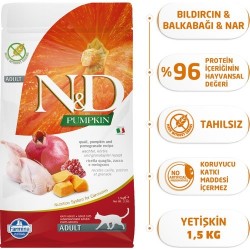 N&D Pumpkin Balkabaklı Bıldırcın ve Narlı Yetişkin Kedi Maması 1.5 Kg